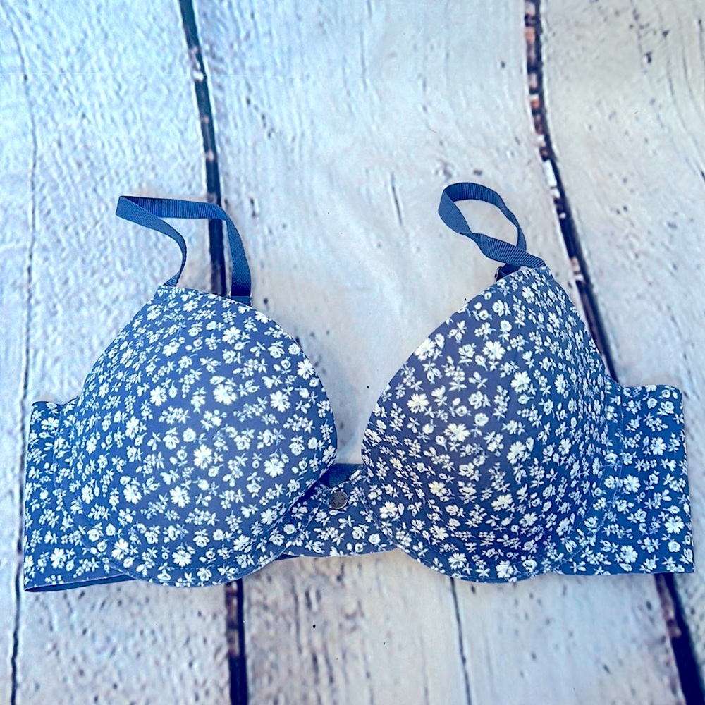 Lucky Brand Floral Blue & Ivory Bra Size 34C Excellent Condition